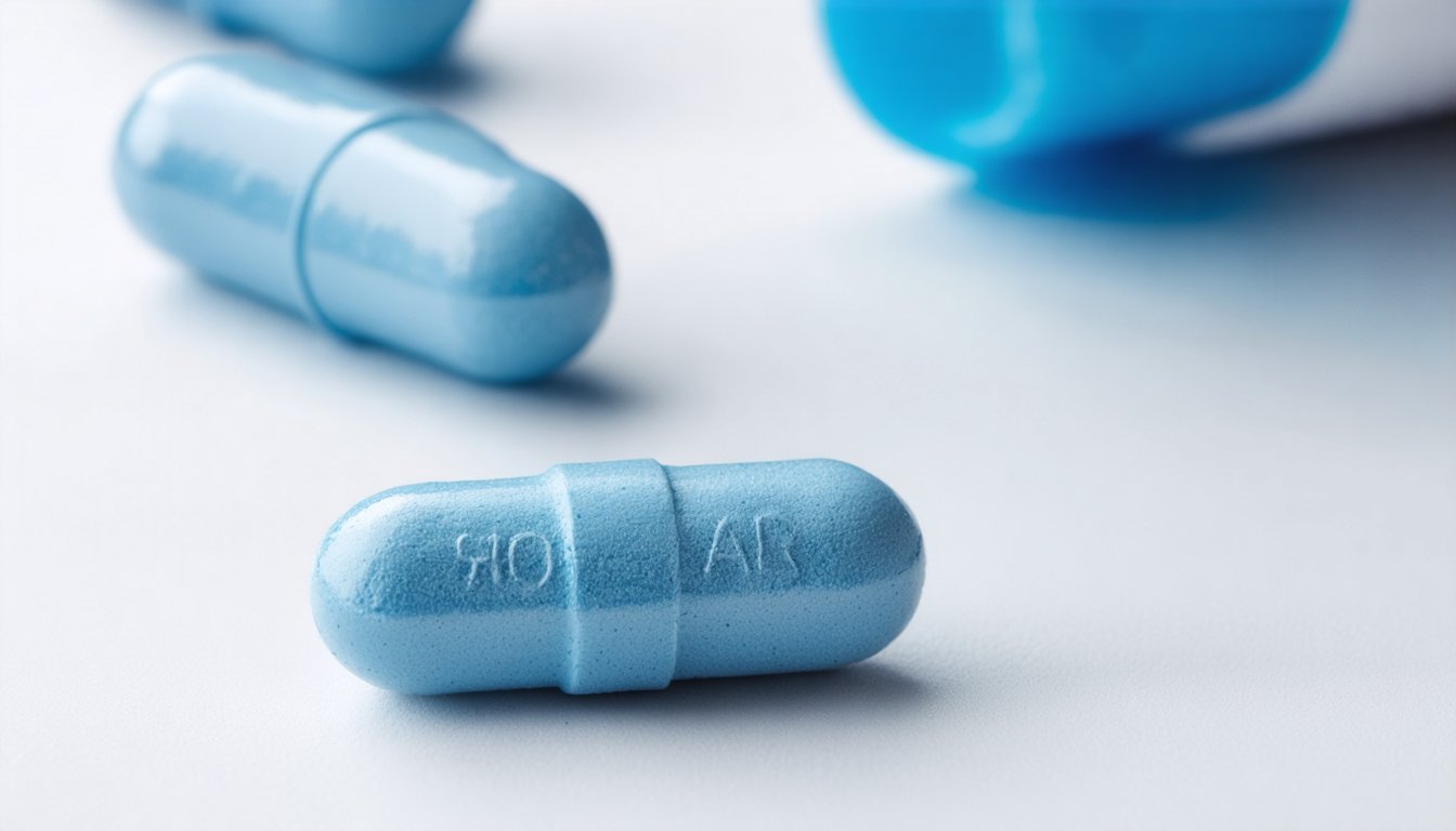 Blister pack of Viagra Super Active softgel capsules on a light medical background